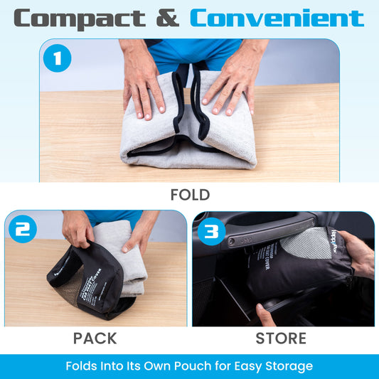 Happeseat waterproof car seat cover folding into its compact carry pouch